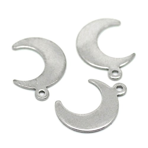 KEALBAUS Lot de 30 pendentifs en forme de lune en acier inoxydable argenté 16 mm x 12 mm