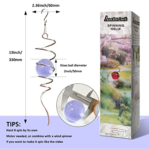 Image of Aoedelyart Gazing Ball Spiral Decorative Wind Spinner Tail Sun Catcher 11inch Tail and 2 inch Glass Orb.Wind Spinner Stabilizer Indoor Outdoor Garden Decoration,Garden Gift-13 inch Height (Purple)