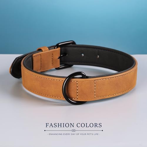 Image of Didog Soft PU Leather Dog Collar, Breathable Padded, Lightbrown Neck 11-14 inch