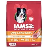 IAMS Proactive Health Dry Dog Food, Adult Dog Food Dry Recipe, Lamb & Rice, 30 lb. Bag