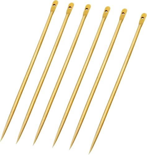 Lord of Battles Medieval Viking Embroidery Needle - Handmade Knitting and Binding Tool, Multipurpose Weaving/Stitching for Craft Work (Set of 6, Brass - 2.3")