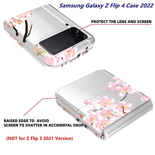 Nkase For Samsung Galaxy Z Flip 4 Case, Samsung Z Flip 4 Case, Cute Samsung Flip 4 Case Clear Bumper Z Flip 4 Cover Shockproof Women Girls Men Protective Case For Galaxy Z Flip 4 5G 2022 Case, Sakura #TOP2