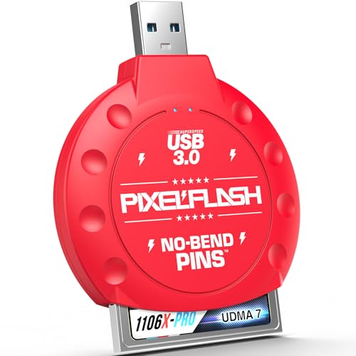 PixelFlash CF Card Reader (Red) - Compact Flash Memory Card Adapter with USB 3.0, 5GB/s File Transfer, No-Bend Pins, Supports UDMA-7, Anti-Slip & Anti-Scratch, Compatible with Most Brands & OS