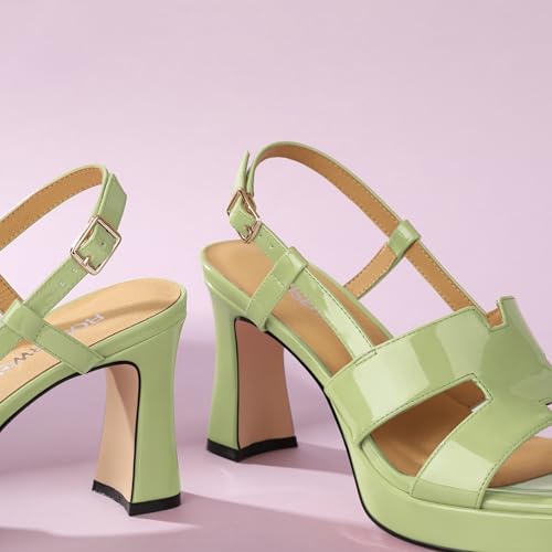 Image of ROSERWISH Heels for Women Chunky Block Platform High Heels Square Open Toe Strappy Heel Sandals Wedding Party Prom Fashion Slingback Dress Pump Sandals Shoes