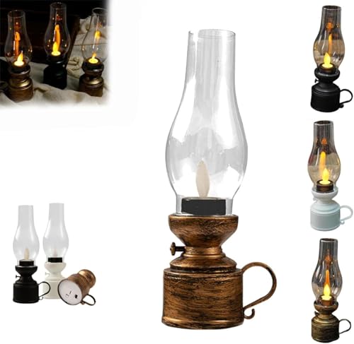 Generic Bronze Antique Vintage Kerosene Electronic Swing Candle, Led Flameless Candle Lantern, Electric Oil Lamp Table Lamp, Halloween Christmas Desktop Decoration