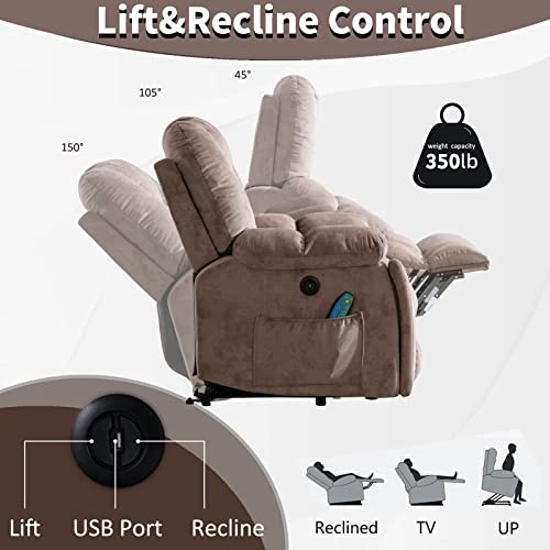 Canmov Large Power Lift Recliner Chair With Massage And Heat For Elderly, Overstuffed Wide Recliner Heavy Duty And Safety Motion Reclining Mechanism With 2 Concealed Cup Holders, Light Brown #TOP3