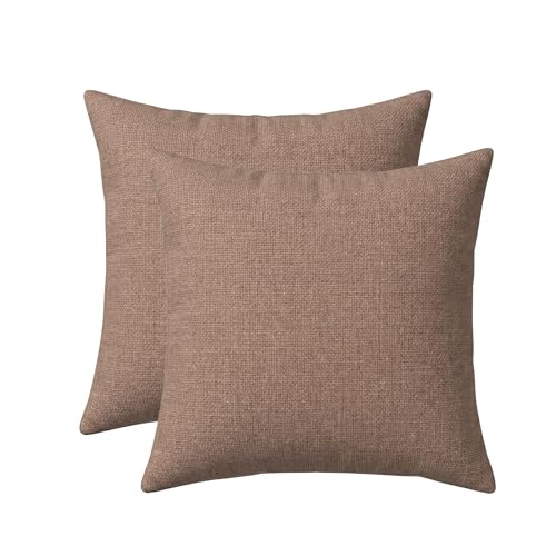 RSH DECOR: Sunbrella Square Throw Pillows Set of 2 | 24" x 24" | Water and Fade-Resistant Performance Fabric | Outdoor Pillow Covers with Down-Alternative Inserts | Made in USA (Rochelle Truffle)