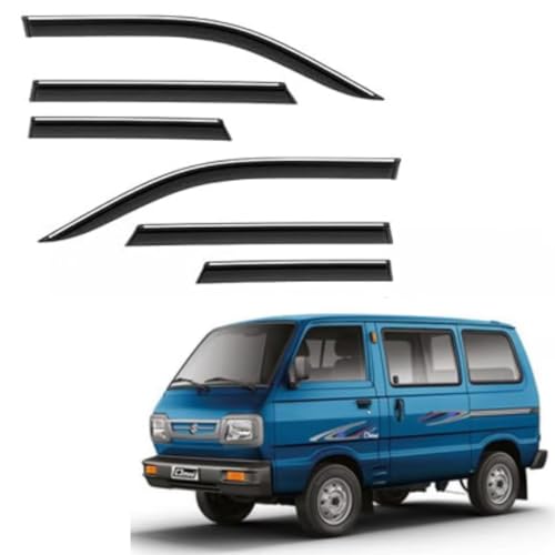 Image of CAR SAAZ Side Door Visors for Omni (2017-2020)(Set of 6Pcs)|Chrome Lined Rain Guards, Polycarbonate, Smoke Finish