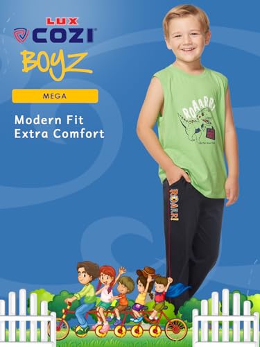 Image of Lux Cozi Printed Round Neck Sleeveless Cotton T-Shirt for Boys | Prints May Vary |