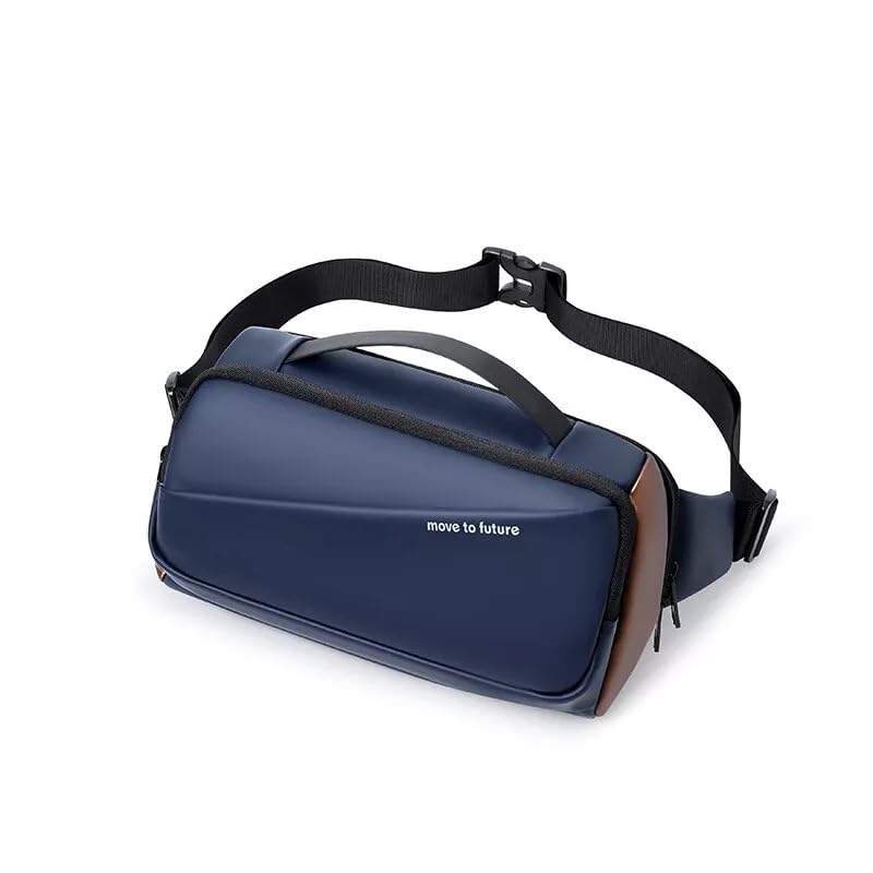 latiq mart LATIQ Crossbody Sling Bag Leather Natural Waterproof Shoulder Chest Bag Lightweight Body Bag Unisex Waist Bag, Traveling, Hiking, Gym, Outdoor Activities (Blue & Golden)-picture-43