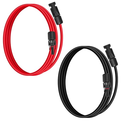 Behaunty 10AWG (6mm²) Solar Panel Extension Cable 2FT - Black & Red, Heavy Duty, Weather Resistant, Standard Solar Connectors Solar Extension Cable for Solar Power Systems, RVs, Boats