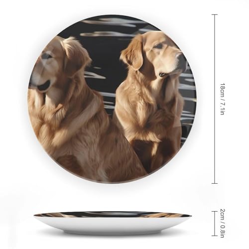 QWJKM Dekorative Teller aus Knochenporzellan, Golden Retriever, Salatteller, Porzellan, Dessertteller, Serviergeschirr, Kunstdekoration, Ornament für Wohnzimmer, Tisch, Küche, 18 cm