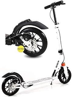 HAO KEAI Kick Scooters for Teens/Adults Scooters Adult Big Wheels Adult Kick With Disc Hand Brakes Dual Suspension Folding Commuter Adjustable Height - Supports 220lbs (Color : White)