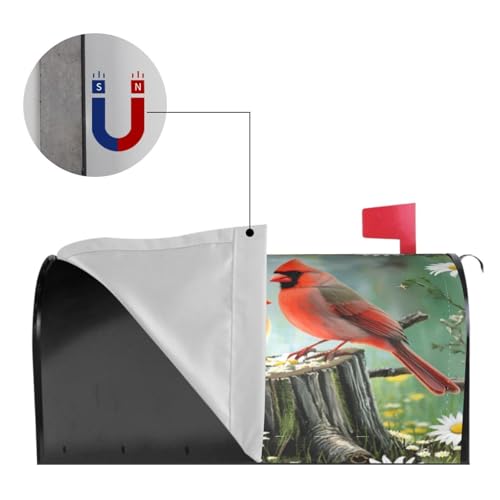 Image of Spring Flowers and Birds Mailbox Cover Magnetic Cardinals and Daisy Floral Waterproof Mailbox Wraps Post Letter Box Decor 25.5x21 in