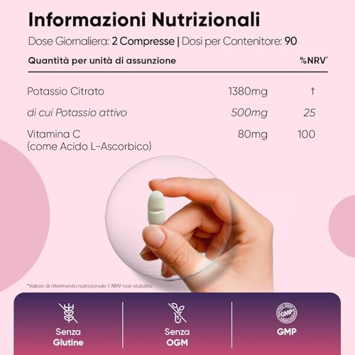 Potassio Citrato Vegano + Vitamina C 1460mg, Potassio Alto Dosaggio, Citrato di Potassio, Sistema Nervoso, Muscoli, Pressione Sanguigna, Potassio Integratore, Formula Avanzata, 180 Compresse (3 Mesi) - 5