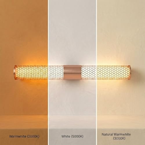 Image of Groeien 18W | 3 Color LED Cylinder Shape Rose Gold Picture Photo Frame /Mirror Bathroom Wall Light(Warm+Natural+Coolwhite) (Honeycomb-Tube, 1)