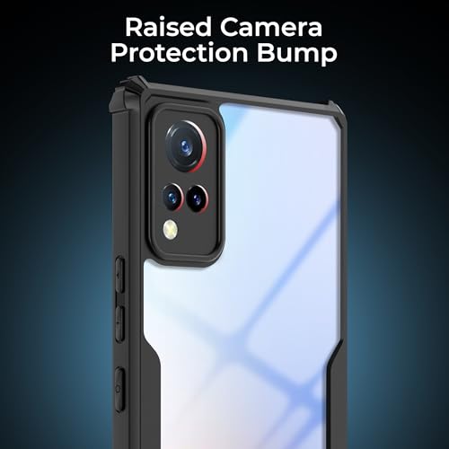 Image of A rtistque Clear Hard Transparent Acrylic Armor Back Cover Case for Vivo V21 4G / Vivo V21 5G | Shockproof TPU Edge Protection | Slim Protective Design | Vivo V21 Back Cover - Black