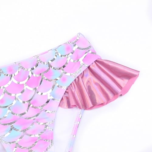Image of CHILDRENSTAR Girls Metallic Bathing Suits Shiny Ruffles One Shoulder 2 Pieces Swimsuits Cute Bikini Set