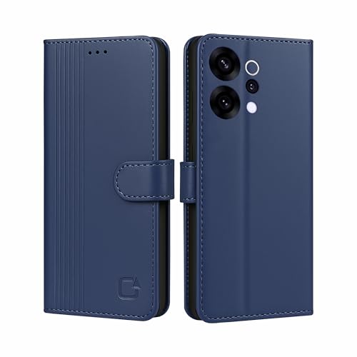 Image of AIBEX Shock Proof Flip Compatible for Oppo Reno 14 PRO 5G Flip Cover Leather Finish | Inside TPU with Card Pockets | Wallet Stand | Complete Protection Flip Case - Blue