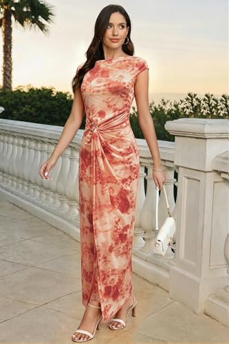Image of Cocktail Dresses for Women 2026 Summer Formal Bodycon Cap Sleeve Dress Elegant Wedding Guest Party Long Maxi Dress