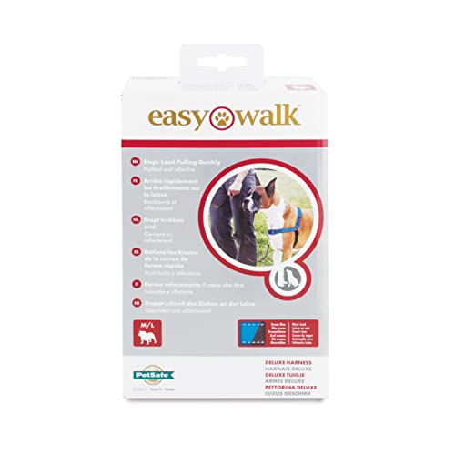 PetSafe Easy Walk Deluxe Geschirr, Gehgeschirr ohne Zug für Hunde, gepolstertes Design, inkl. 1,8 m Leine, mittelgroße/große ozeanblaue/Schwarze Leine