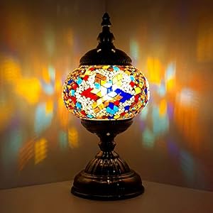 Marrakech Turkish Moroccan Mosaic Table Lamp Unique Stained Glass Tiffany Lantern Lamp Exquisite Decorative Night Light for Small Spaces (1)