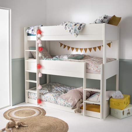 Alfred & Compagnie - Juego de litera triple y colchón (90 x 200 cm), color blanco