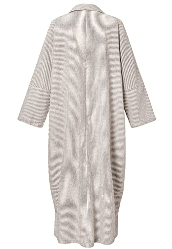utcoco Womens Striped Long Sleeve Dress Casual Loose Button Down Cotton Maxi Shirt Dress3