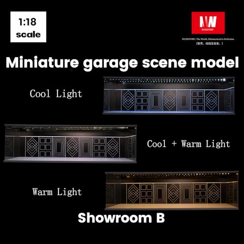 Nueiovrw 1:18 Diorama 5-Auto-Garage Modell, Dreifarbig Beleuchtete Parkplatz-Vitrine, 10-stufige Helligkeit Druckguss-Modellautos Display Case, Showroom für Multiple Montageeffekte (1:18 B)
