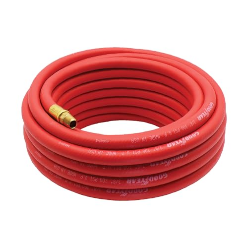 Goodyear 25 x 3/8 Hybrid Air Hose - 300 PSI Working Pressure - 1200 PSI Working Pressure - Kink Free - 100% Brass 1/4 NPT Fittings - Made in USA