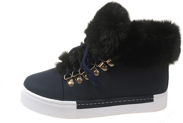 2026 New Women's Furry Snow Boots - Lace-Up Platform Round Toe Warm Winter Boots, Water-Resistant Leather Upper, Insulated Fur Collar, Available for Outdoor Daily Wear