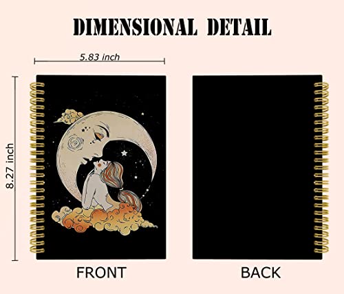 Woman Kissing Crescent Moon Tarot Witchy Mystical Celestial Lined Hardcover Spiral Notebook Journal 5.5×8.3 Inch,College Ruled Notebook For Work Notes Journaling,Gifts For Tarot Astrology Lovers #TOP4
