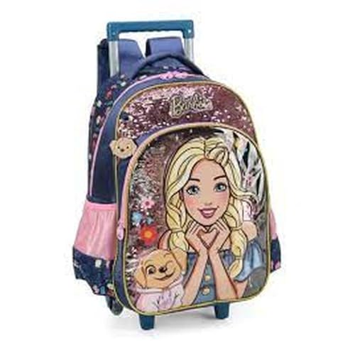 Mochila Escolar, Infantil, com Rodinha, Barbie, G, Azul - Luxcel