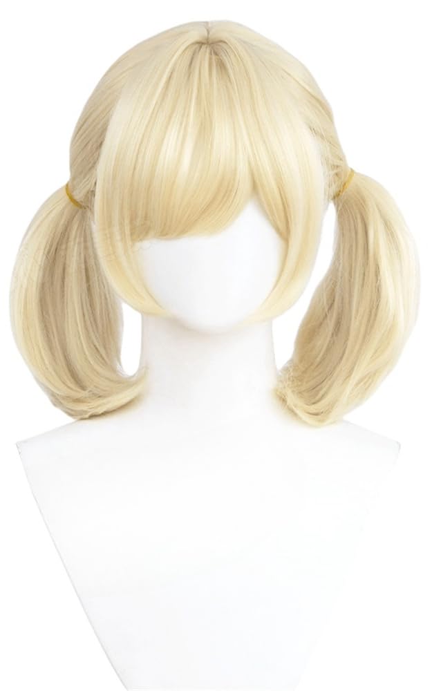 TTYAO REII Shigure Cosplay Wig Golden Blonde Short Pigtails Straight Hair with Bangs Synthetic Fiber Wig for Party