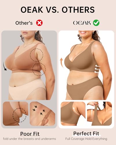 Image of OEAK Womens Deep V Bras Wireless Comfortable Bra Supportive No Underwire Bras Tshirt Push Up Bralettes Plunge Seamless Bra