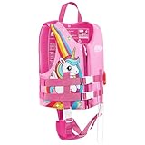 MoKo Swimming Vest for Kids 27-46 lbs, Clearance Children Swim Vests Water Activity Equipment Cute Pattern Watersports Swimming Device for Toddlers Boys Girls, M Size, Deep Pink Unicorn