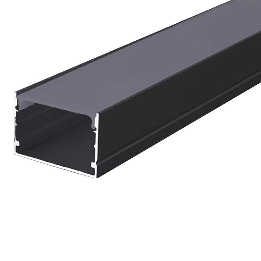 Difusor de tira de luz LED de perfil de aluminio en forma de U de 6 m, canal negro con cubierta blanca lechosa, sistema LED en U para iluminación suave, 30 x 20 mm, fácil instalación