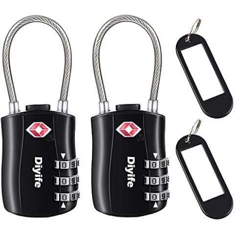 Diyife [2 Stück] TSA Gepäckschlösser, 3-stelliges Sicherheitsschloss, Kombinationsschlösser, Codeschloss für Reisekoffer Gepäcktasche Etui etc. (Schwarz) Cover
