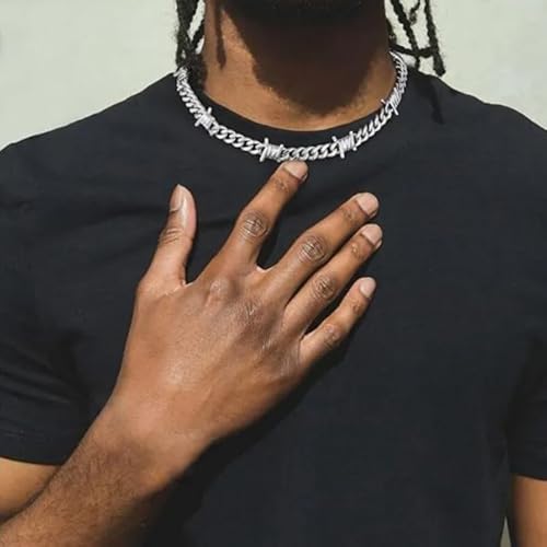FEEL STYLE Barbed Wire Cuban Link Chain for Men Women Stainless Steel Thorns Choker Necklace Hip-hop Punk Gothic Jewelry 16-22inch3