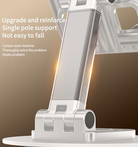 Image of 360 Rotating Cell Phone Stand for Desk (K39B-White) | Adjustable & Foldable Phone Holder, Aluminum Desktop Phone Stand with Anti-Slip Base, iPad Stand for Desk