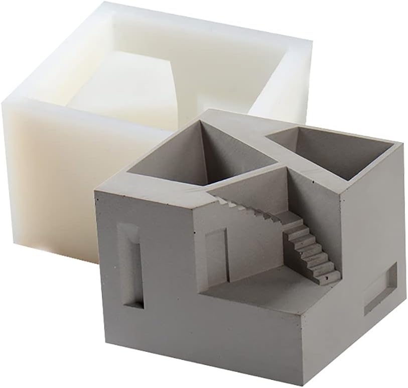 NICOLE Square Silicone Pot Mold with Stairs Concrete Planter Pen Holder Ashtray Molds Garden Flower Pot Making Moulds