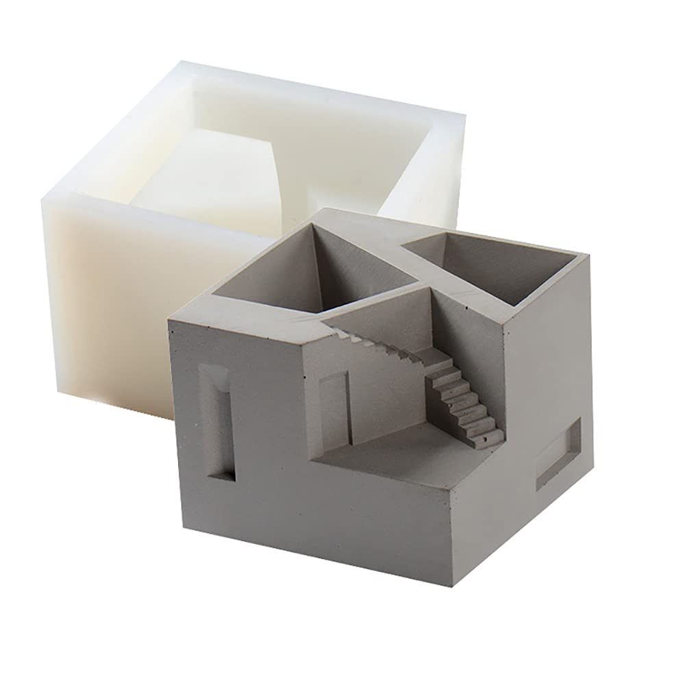 Silicone Pot Mold with Staris Cement Succulent Plant Flower Pot Silicone Molds Candle Holder Crafts Mould for Home Decor