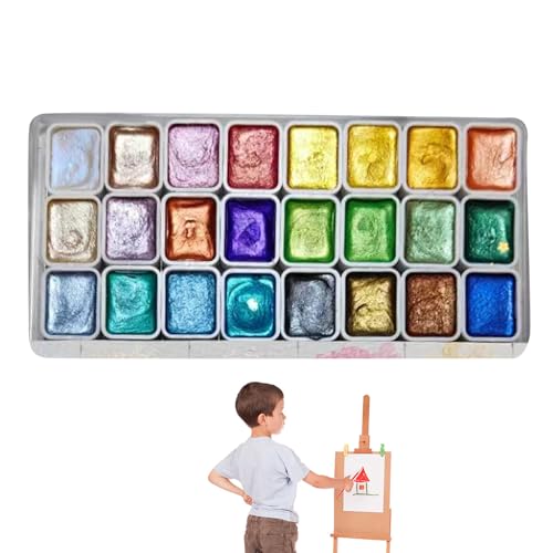 Juego de acuarelas perlecentes - paleta de 24 colores | Kit de herramientas de pintura para estudiantes, acuarelistas para principiantes, artistas profesionales, manualidades de bricolaje -te