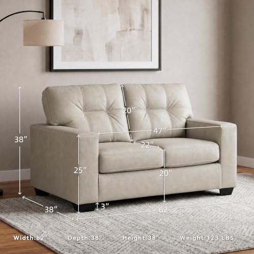 Image of Signature Design by Ashley Santorine Leather Match Loveseat, Bone Beige | Top-grain leather seating, Medium plush firmness, 62-in wide frame, Engineered wood construction, 118 lbs