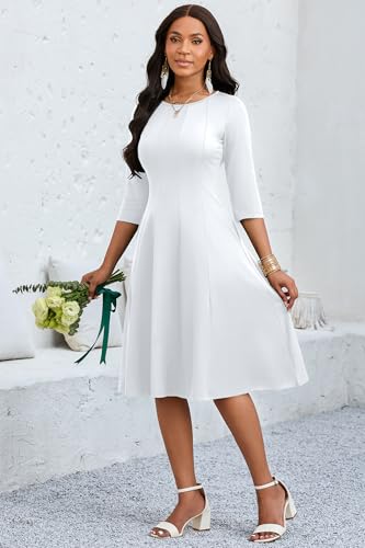 CLOCOR Casual Midi Dresses for Women A-Line Fit and Flare Elegant Church 3/4 Sleeve Crew Neck Dress with Pocket4