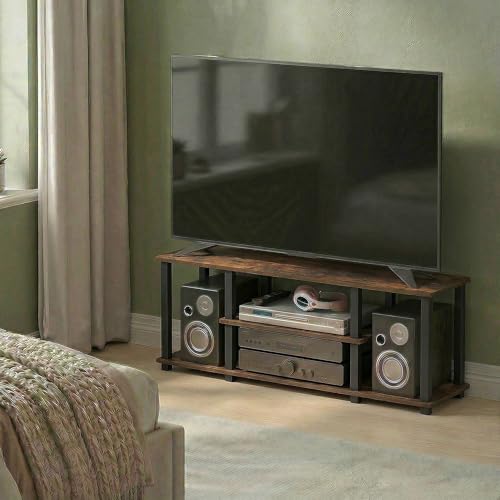 Image of Furinno Turn-S-Tube 3-Tier Toolless Assembly TV Stand, Amber Pine | for TV up to 50 Inch, No Tool Rectangular Entertainment Center, TV Console, for Living Room, Bedroom