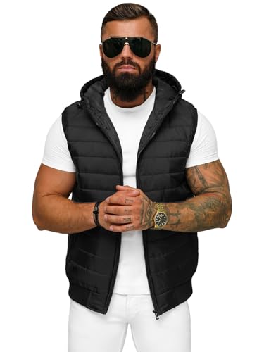 OZONEE Herren Weste Steppweste Kapuze Vest Ärmellos Jacke Übergangs Daunenweste Herrenweste Steppweste Sportweste Übergangsjacke Bodywarmer Outdoor 777/1309KA SCHWARZ L