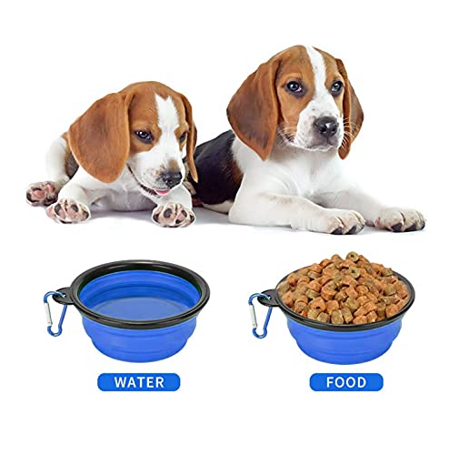 Zusammenklappbarer Hundenapf, zusammenklappbarer Wassernapf für Katzen, Hunde, tragbarer Futternapf mit Karabiner, Größe S (350 ml), Blau