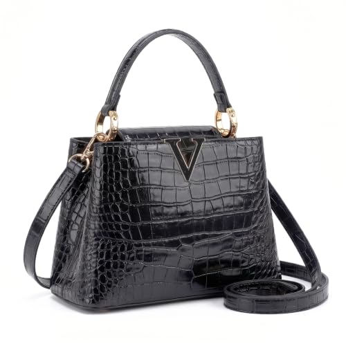 Image of TRBSXRT Small Satchel Bag for Women - Crocodile Leather Purse Classic Crossbody and Shoulder Bag