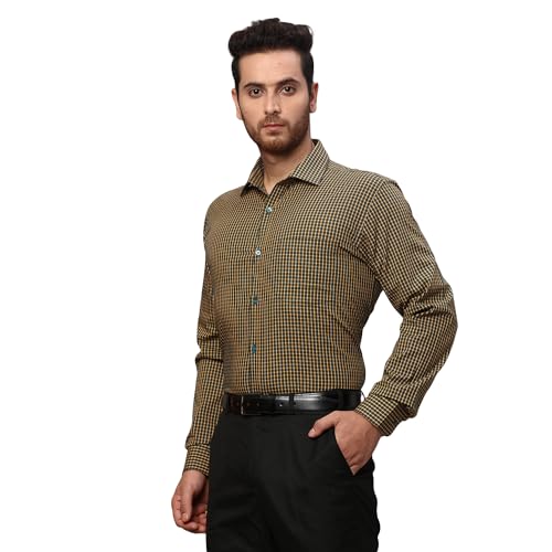 Image of Park Avenue Men's Pure Cotton Checks Pattern Slim Fit Semi Cutaway Collar Full Sleeve Formal Shirt